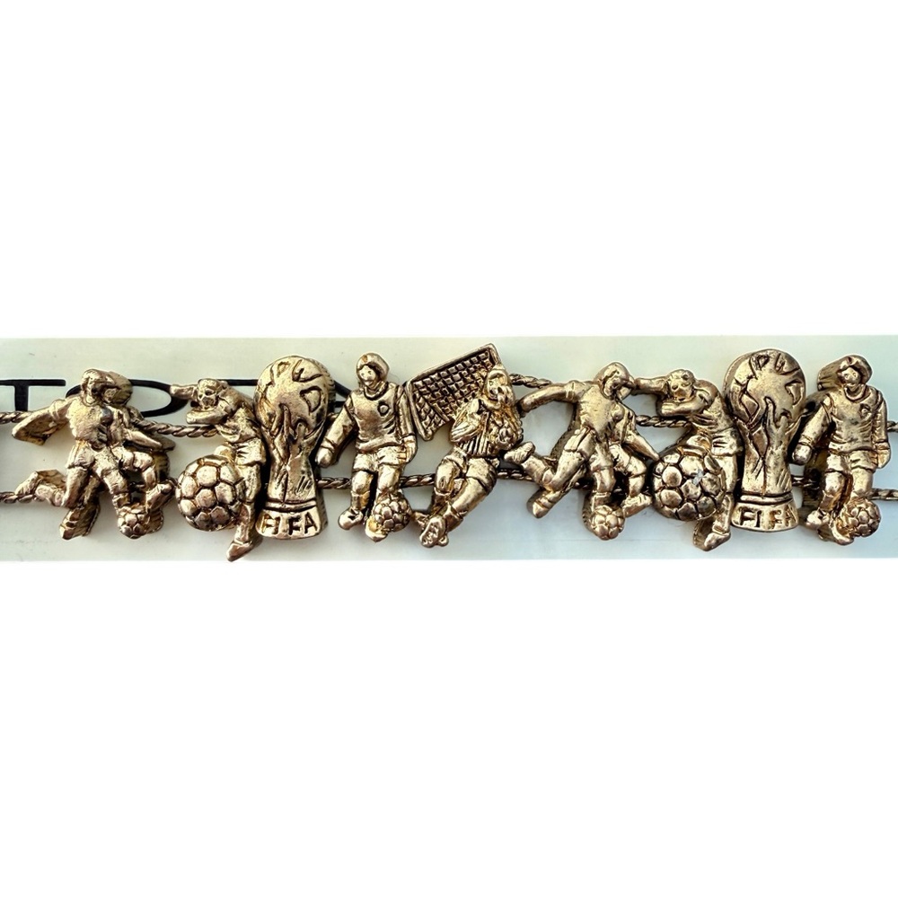 Vintage 1990s FIFA World Cup Slider Bracelet TOFA NOS Gold Tone Soccer